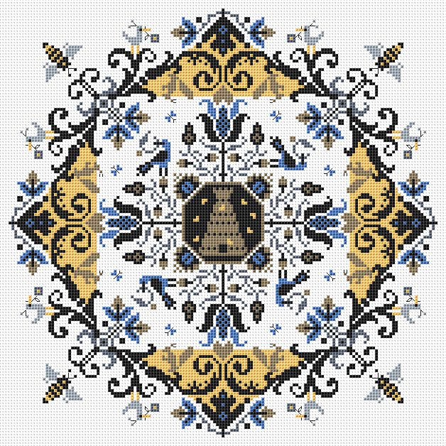 The Birds ‘n the Bees by Long Dog Samplers Geometric Collection Counted cross stitch pattern