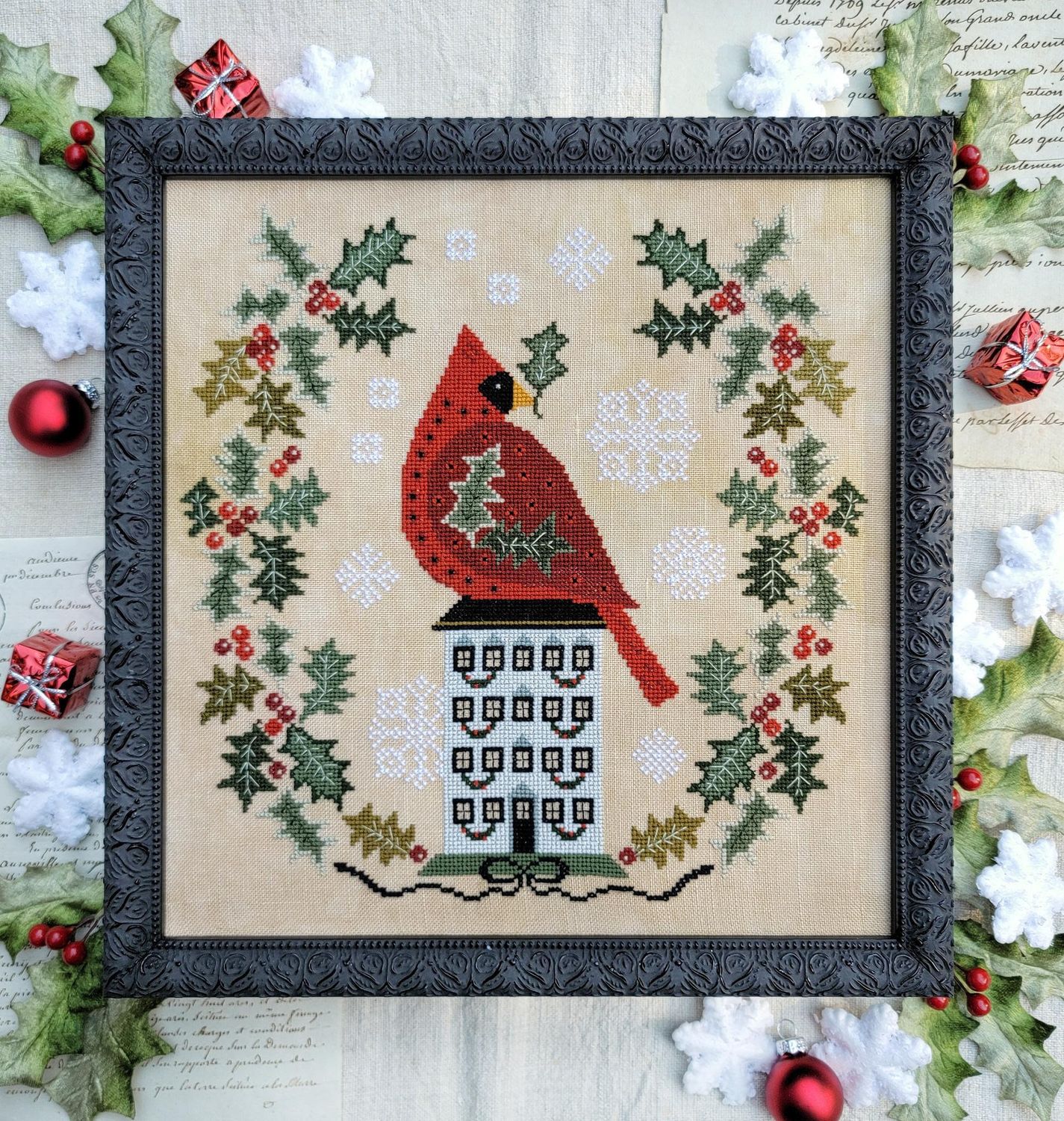 Holly Wreath by Kathy Barrick 2024 Needlework Marketplace exclusive! Counted cross stitch pattern A Collaboration with Hello From Liz Mathews!