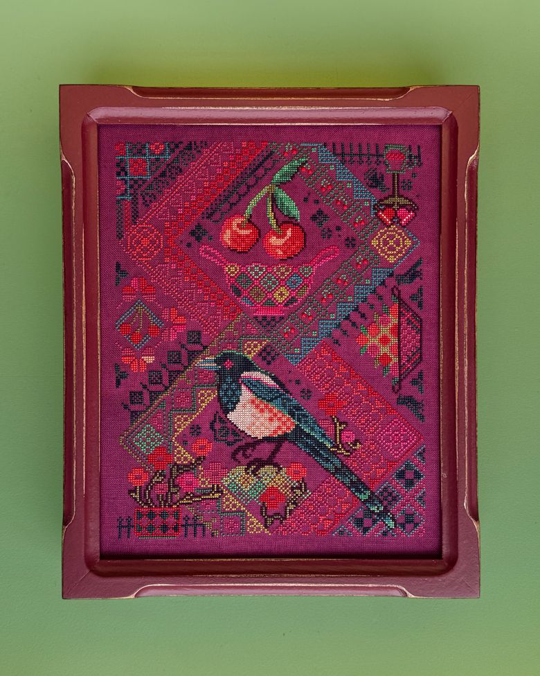 Cherry Magpie by Jessica Doize (JEDxStitch) 2024 Counted cross stitch pattern