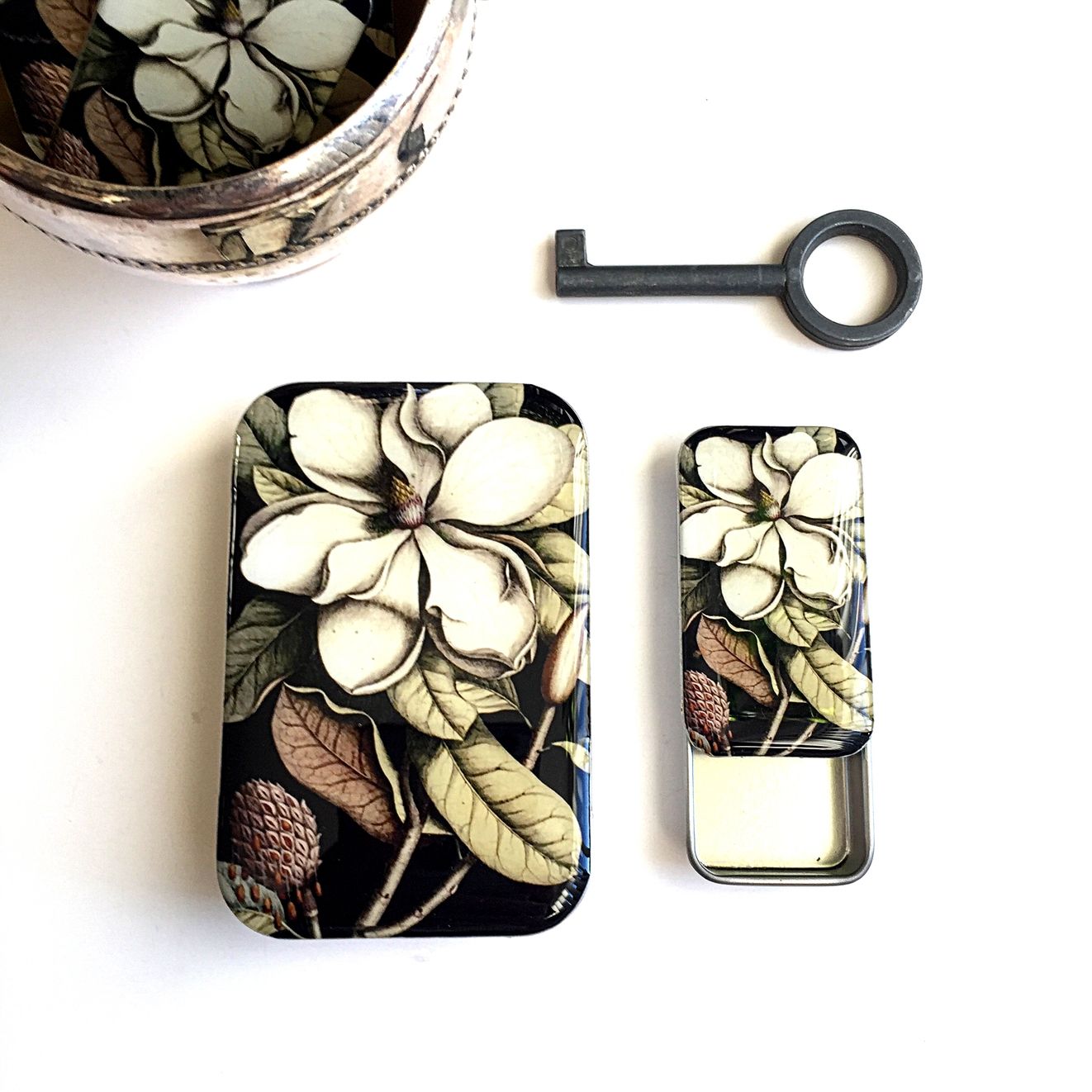 Magnolia Small Tin by Firefly Notes Floral Slider Tin for Needles &amp; Notions