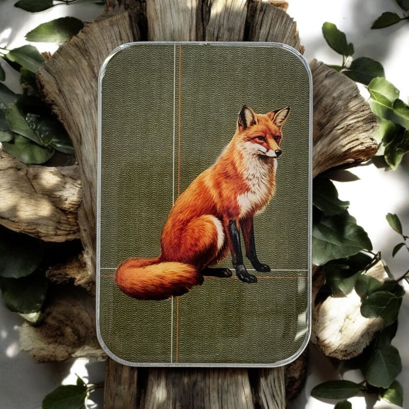 Woodland Fox Large Storage Tin by Firefly Notes Vintage Art Slider Tin with Resin Top