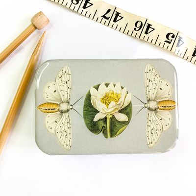Moth and Lotus Flower Large Storage Tin by Firefly Notes Vintage Slider Tin with Resin Top