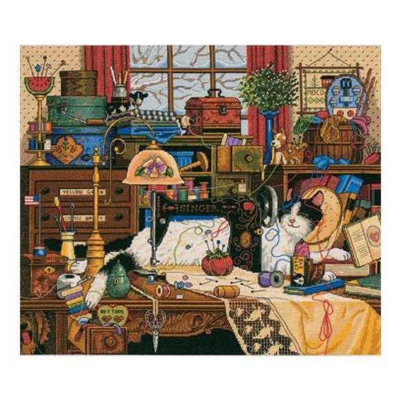 Maggie The Messmaker by Dimensions The Gold Collection Designer Charles Wysocki Cat counted Cross Stitch Kit