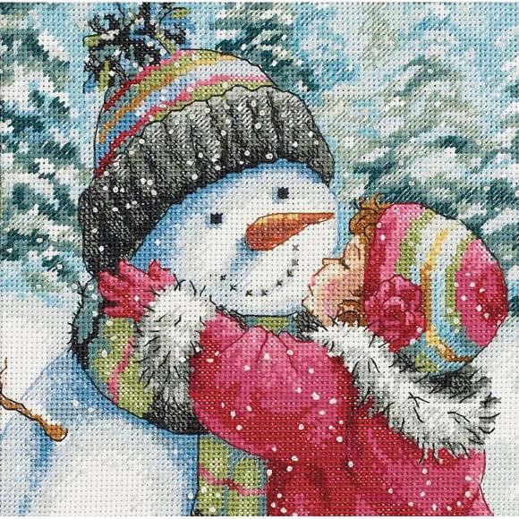 A Kiss For Snowman by Dimensions Gold Petites Collection 2021 Counted Cross Stitch Kit