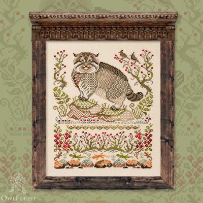 Manul by Owl Forest Embroidery 2025 Printed cross stitch pattern Set of Hand-Dyed Threads DMC 28, 32, 36 ct. with 2 strands