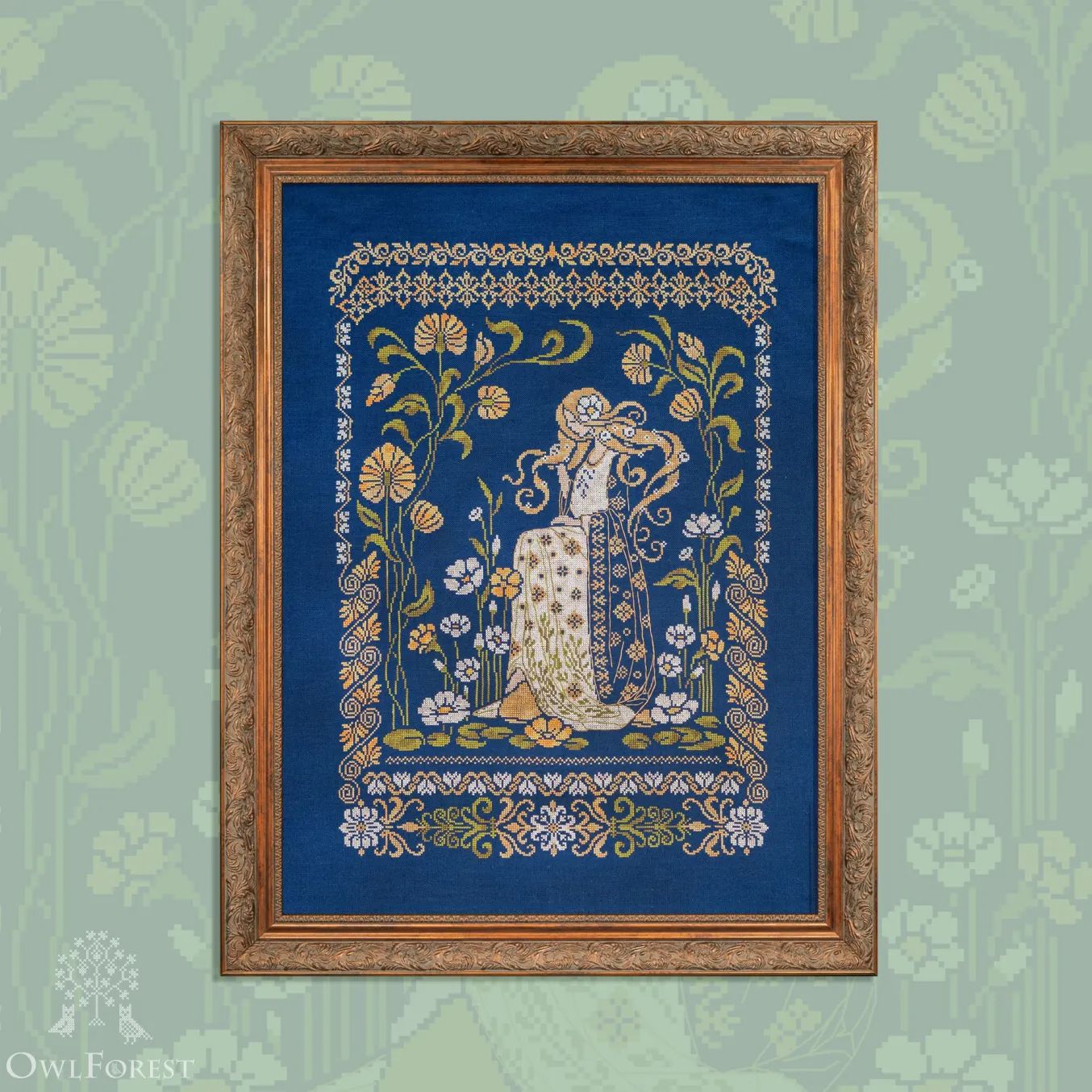 Undina by Owl Forest Embroidery 2025 Printed cross stitch pattern Set of OwlForest Hand-Dyed Threads DMC 32 ct with 2 strands