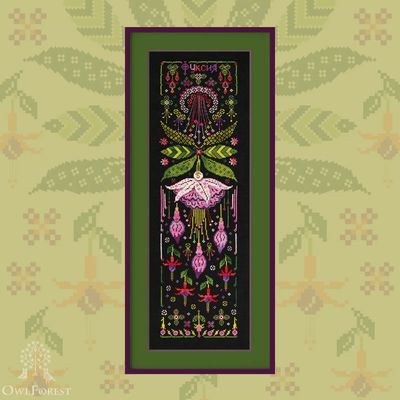 Fuchsia by Owl Forest Embroidery 2025 Printed counted cross stitch pattern, Set of Hand-Dyed Threads (DMC) 28, 32 ct. with 2 strands
