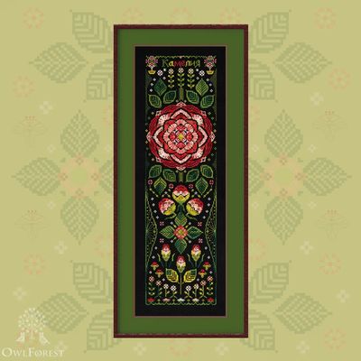 Camellia by Owl Forest Embroidery 2025 Printed counted cross stitch pattern, Set of Hand-Dyed Threads (DMC) 32, 36 ct. with 2 strands