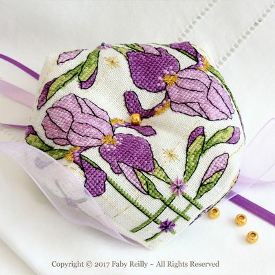 Purple Iris Biscornu by Faby Reilly Designs 2017 Counted Cross Stitch pattern Advanced Level