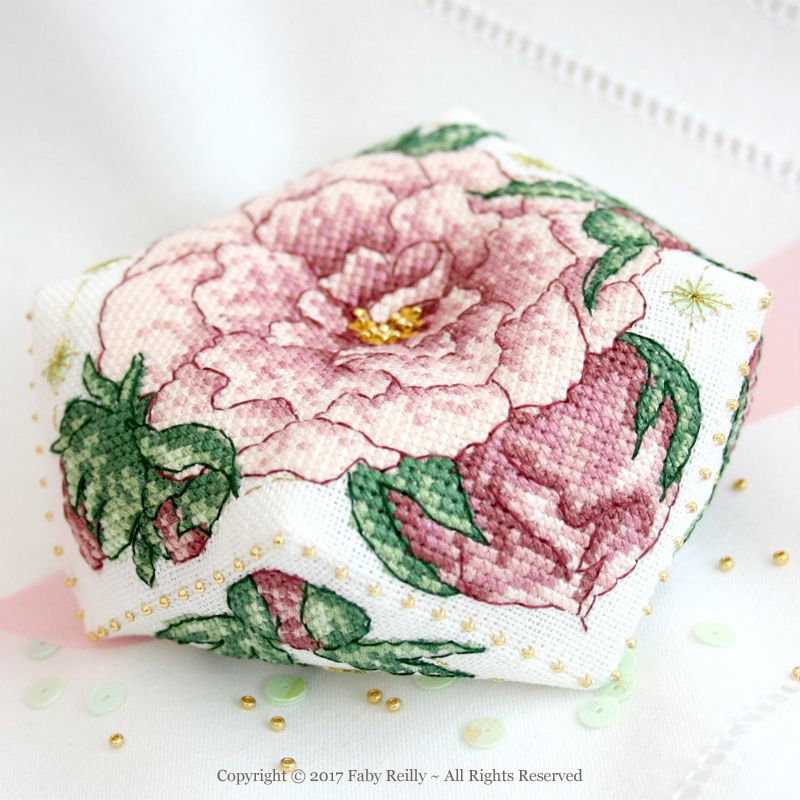 Peony Biscornu by Faby Reilly Designs 2017 Counted Cross Stitch pattern Intermediate Level