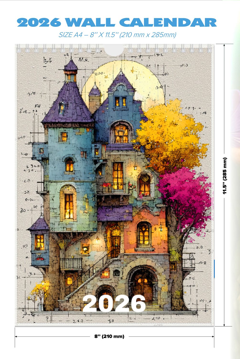 Artistic Architecture House Wall Calendar 2026 Size: A4 (8&quot;x11,5&quot;), Top Binding Designer OrAbeille