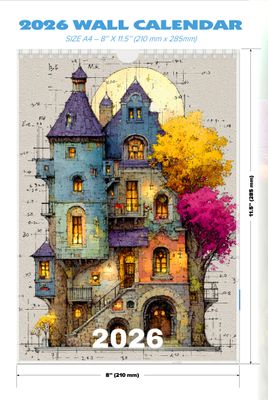Artistic Architecture House Wall Calendar 2026 Size: A4 (8&quot;x11,5&quot;), Top Binding Designer OrAbeille
