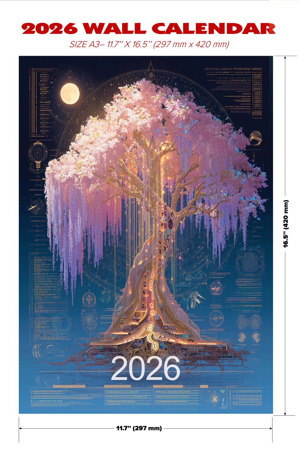 Scientific Botanical Wall Calendar 2026 Size: A3 (11&quot;x17&quot;), Top Binding Designer OrAbeille