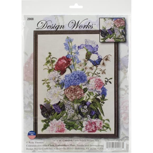 Bouquet with Cat by Design Works Counted Cross Stitch Kit