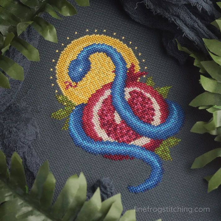 Snake and Pomegranate by Fine Frog Stitching Printed Counted Cross Stitch pattern