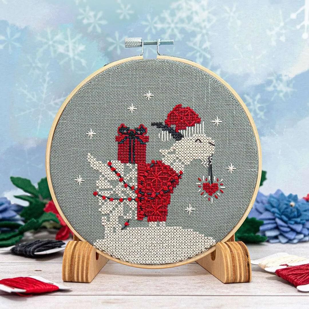 Snowflake Goat Ornament by Counting Puddles 2024 Designer Lindsey Whitney. Winter Counted cross stitch pattern