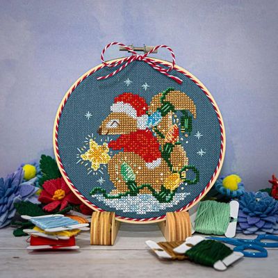 Squirrel’s Bright Winter Night Ornament by Counting Puddles 2023 Designer Lindsey Whitney. Winter Counted cross stitch pattern