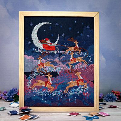 Santa’s Moonlit Ride by Counting Puddles 2023 Designer Lindsey Whitney Christmas Counted cross stitch pattern