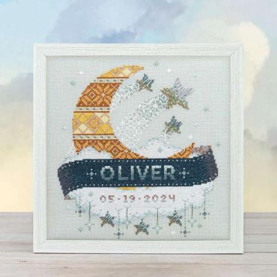 Moon + Stars by Counting Puddles 2025 Modern Baby Sampler Designer Lindsey Whitney Christmas Counted cross stitch pattern