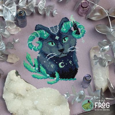 Night Guide Cat by Fine Frog Stitching 2024 Printed Counted Cross Stitch pattern