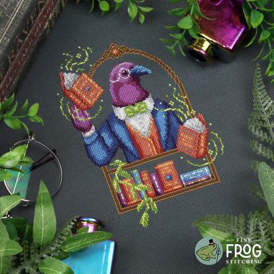 Crow Librarian by Fine Frog Stitching 2025 Printed Counted Cross Stitch pattern