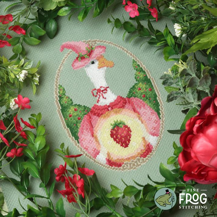 Strawberry Goose Witch by Fine Frog Stitching 2025 Printed Counted Cross Stitch pattern