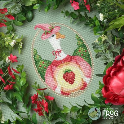 Strawberry Goose Witch by Fine Frog Stitching 2025 Printed Counted Cross Stitch pattern