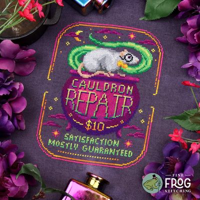 Cauldron Repair by Fine Frog Stitching 2025 Ominous Poster Series Printed Counted Cross Stitch pattern