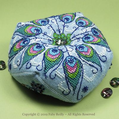 Peacock Biscornu by Faby Reilly Designs 2019 Counted Cross Stitch pattern