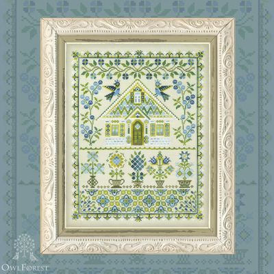 Blueberry House by Owl Forest Embroidery 2025 Printed counted cross stitch pattern, Set of Hand-Dyed Threads DMC 32.36 ct. with 2 strands
