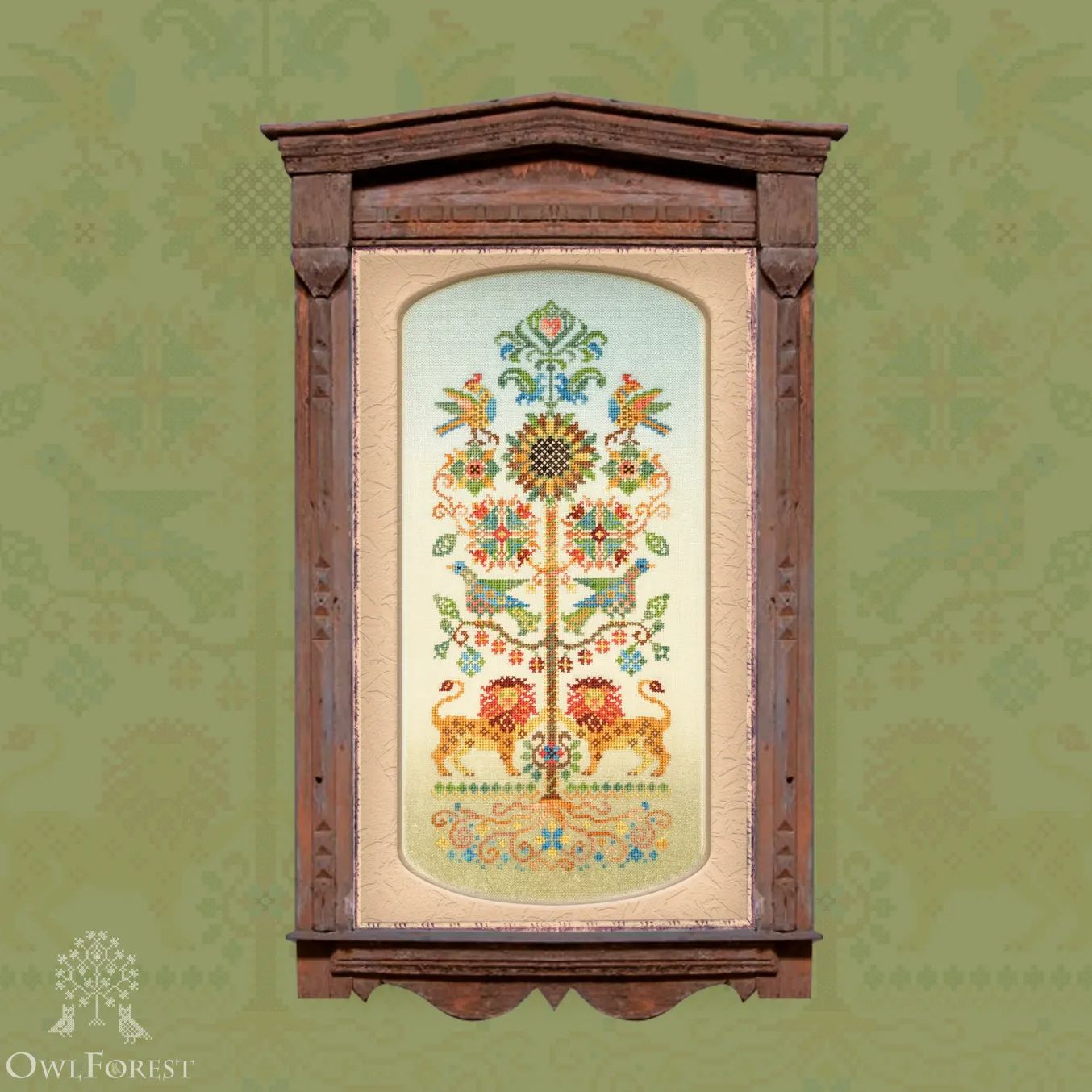 Wonder Tree by Owl Forest Embroidery 2025 Printed counted cross stitch pattern, Set of Hand-Dyed Threads (DMC)