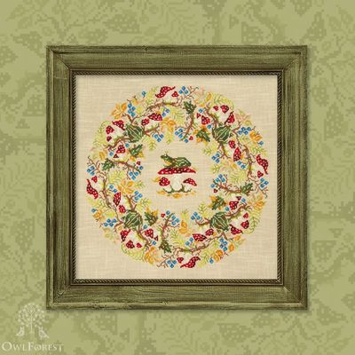 Toad Summer by Owl Forest Embroidery 2025 Printed cross stitch pattern, Set of Hand-Dyed Threads DMC 32 ct. with 2 strands