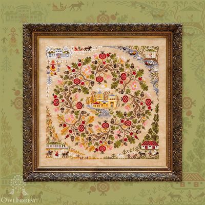 Provincial Seasons by Owl Forest Embroidery 2025 Printed cross stitch pattern, Set of Hand-Dyed Threads DMC 32ct. with 2 strands