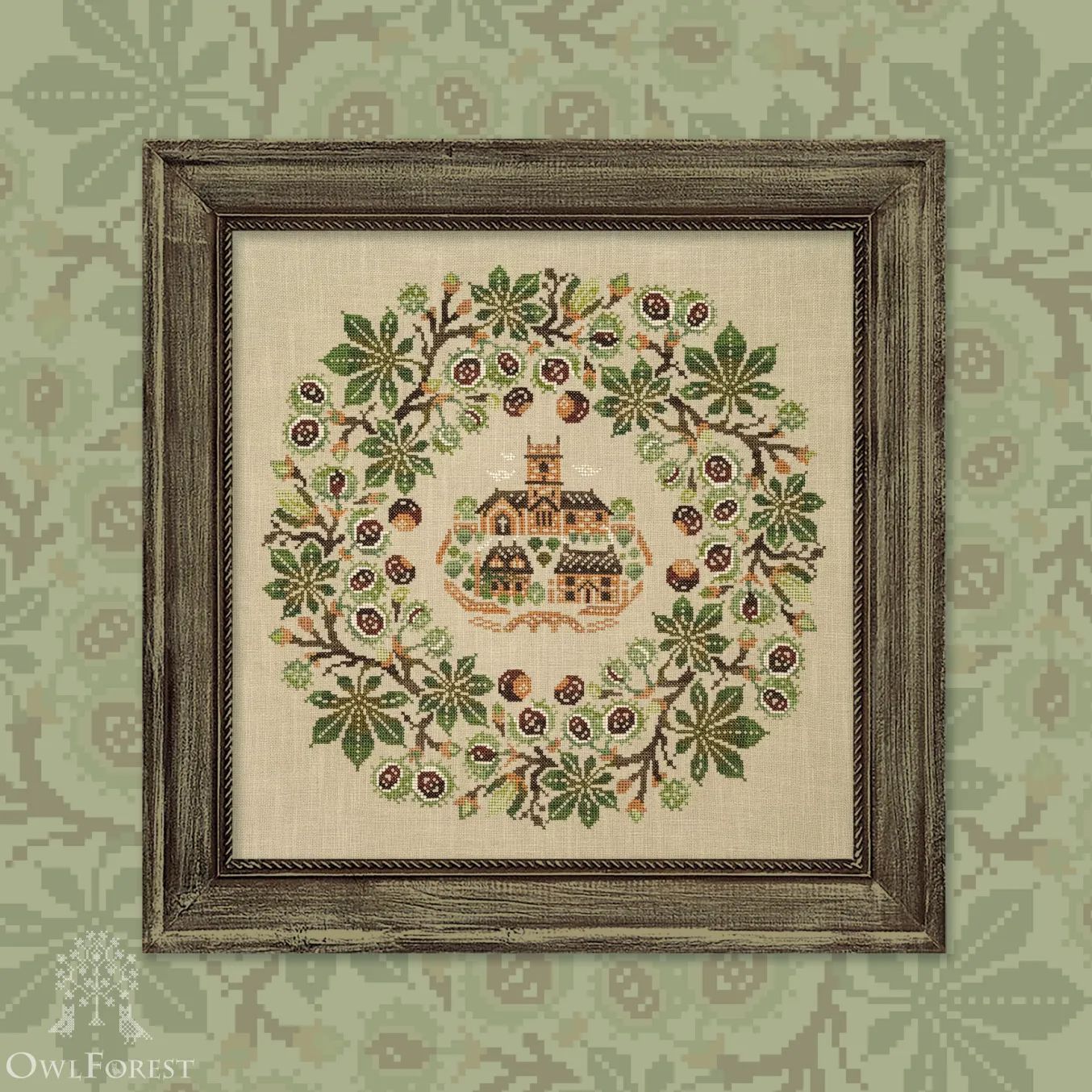 Northern Chestnut by Owl Forest Embroidery 2025 Printed cross stitch pattern, Set of Hand-Dyed Threads DMC 32 ct. with 2 strands