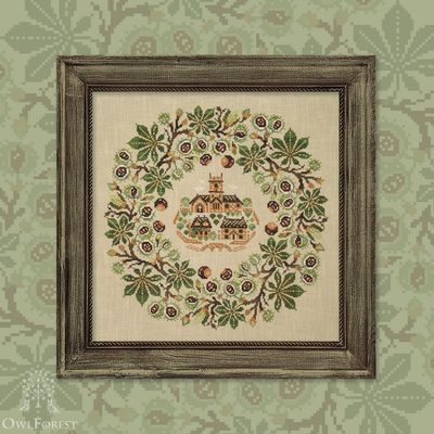 Northern Chestnut by Owl Forest Embroidery 2025 Printed cross stitch pattern, Set of Hand-Dyed Threads DMC 32 ct. with 2 strands