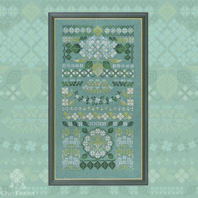 Blue Hydrangea by Owl Forest Embroidery 2021 Printed embroidery pattern, Set of Hand-Dyed Threads DMC 36, 32 ct. with 2 strands