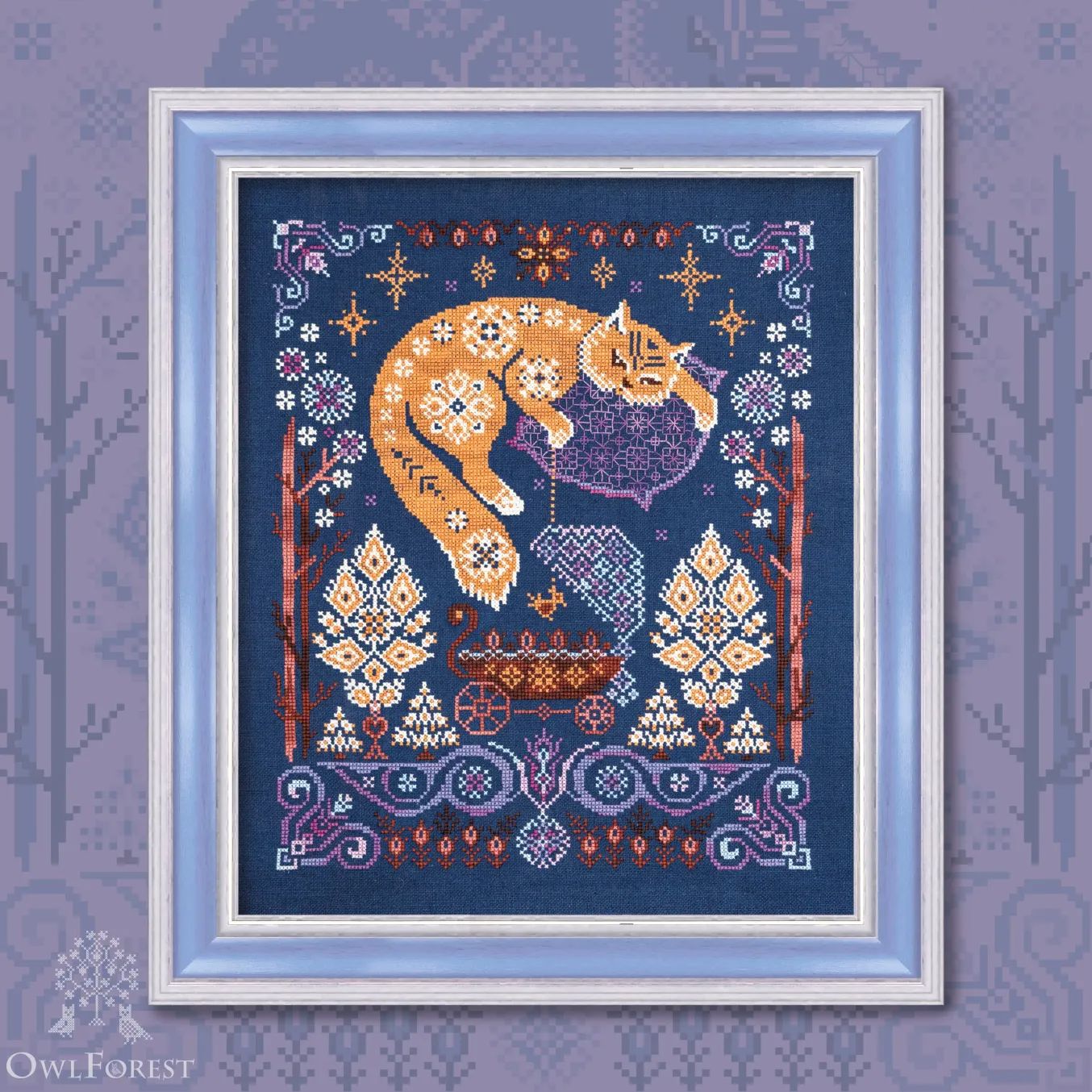 Lullaby by Owl Forest Embroidery 2025 Printed counted cross stitch pattern, Set of Hand-Dyed Threads (DMC) 32, 36ct. with 2 strands