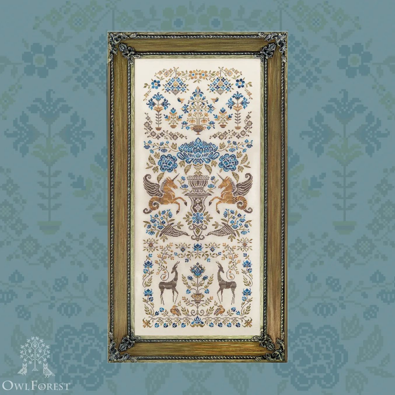 Wondrous Garden Custodians by Owl Forest Embroidery 2023 Printed counted cross stitch pattern, Set of Hand-Dyed Threads DMC 32 ct. w/2str