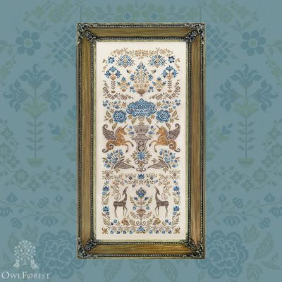 Wondrous Garden Custodians by Owl Forest Embroidery 2023 Printed counted cross stitch pattern, Set of Hand-Dyed Threads DMC 32 ct. w/2str