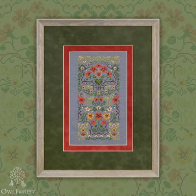 Fiery Nasturtium by Owl Forest Embroidery 2025 Printed cross stitch pattern, Threads Set DMC 40ct. with 1 strand