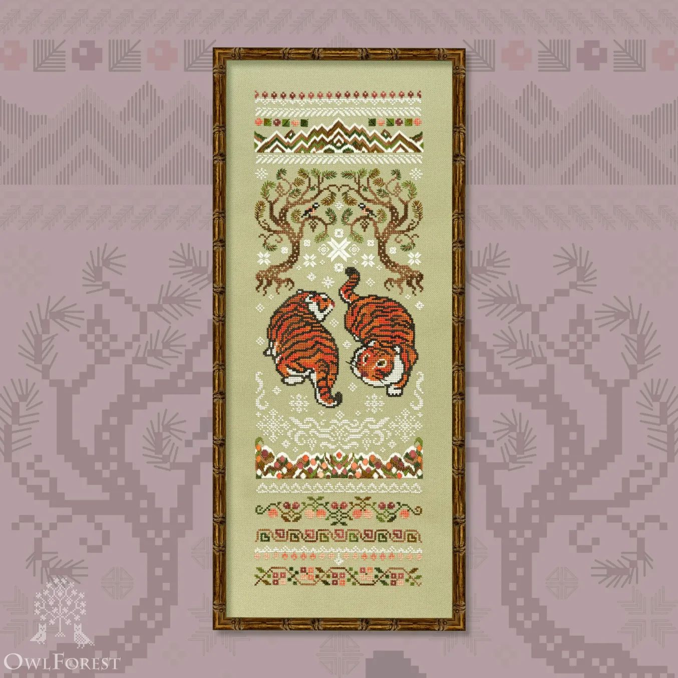 Berry Tigers by Owl Forest Embroidery 2023 Counted Cross stitch pattern, Set of OwlForest Hand-Dyed Threads DMC 32, 36 ct with 2 strands