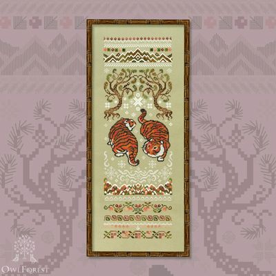 Berry Tigers by Owl Forest Embroidery 2023 Counted Cross stitch pattern, Set of OwlForest Hand-Dyed Threads DMC 32, 36 ct with 2 strands