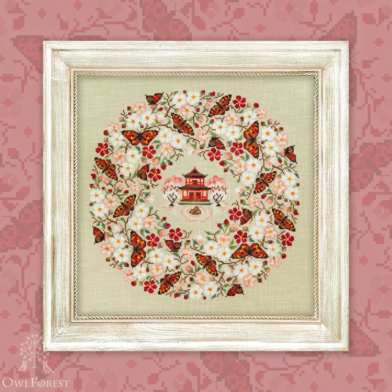 Blossom Season by Owl Forest Embroidery 2025 Printed cross stitch pattern, Set of Hand-Dyed Threads DMC 32, 36 ct. with 2 strands