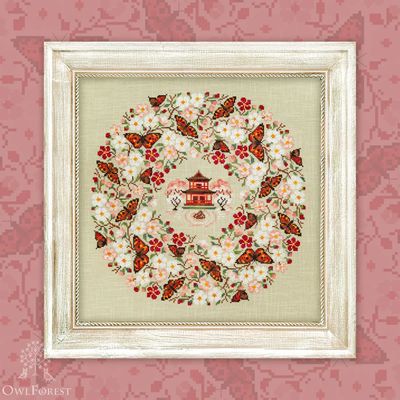 Blossom Season by Owl Forest Embroidery 2025 Printed cross stitch pattern, Set of Hand-Dyed Threads DMC 32, 36 ct. with 2 strands