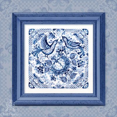 Bluebirds by Owl Forest Embroidery 2023 Printed counted cross stitch pattern, Set of OwlForest Hand-Dyed Threads DMC 28, 32 ct with 2 strands