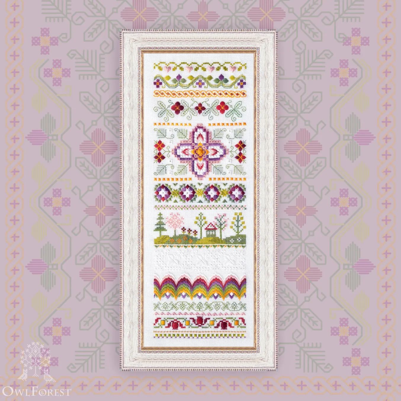 Color of the Spring by Owl Forest Embroidery 2025 Printed counted cross stitch pattern, Set of Hand-Dyed Threads DMC