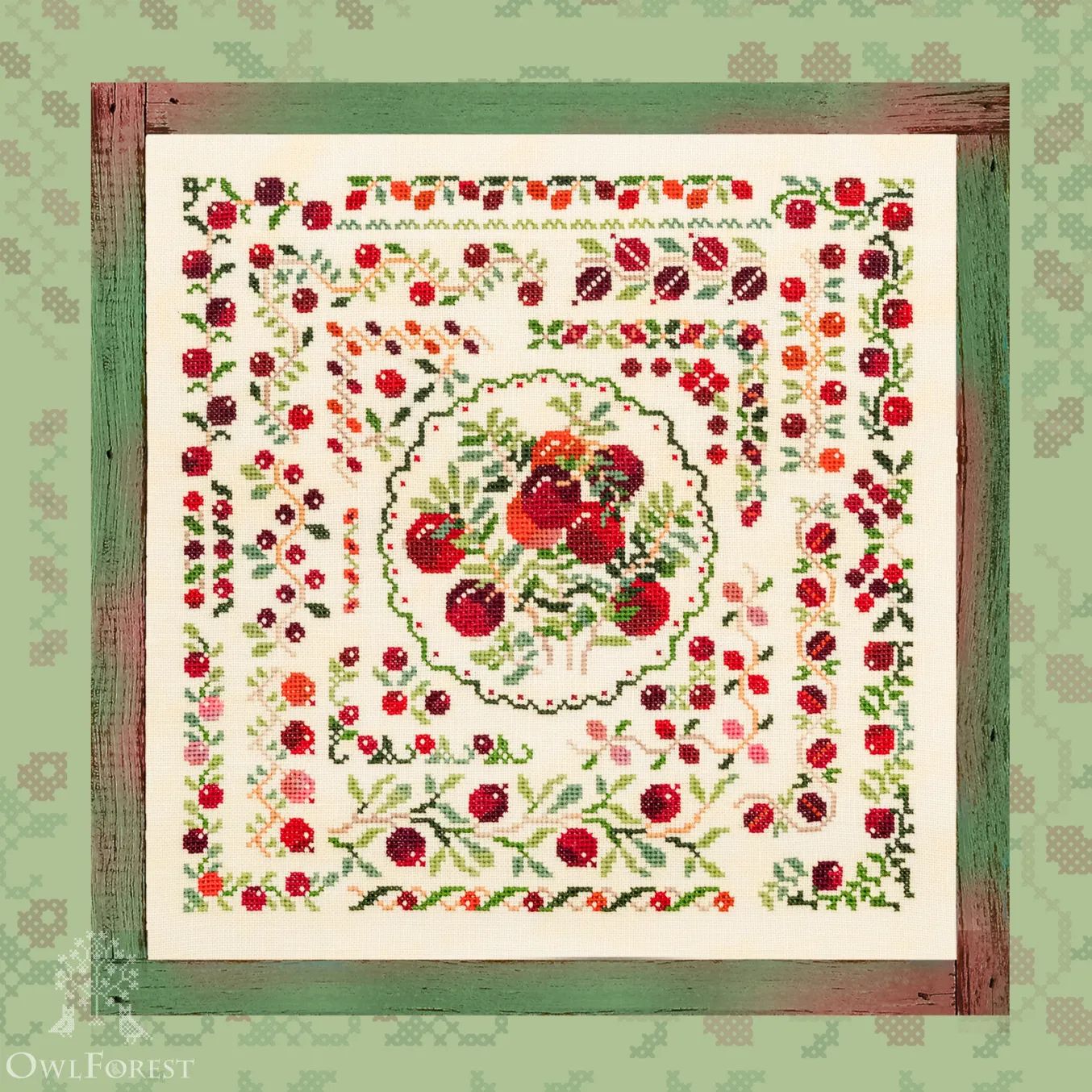 Cranberry Summer by Owl Forest Embroidery 2022 Cross stitch pattern, Set of Hand-Dyed Threads DMC 28, 32, 36ct with 2 strands
