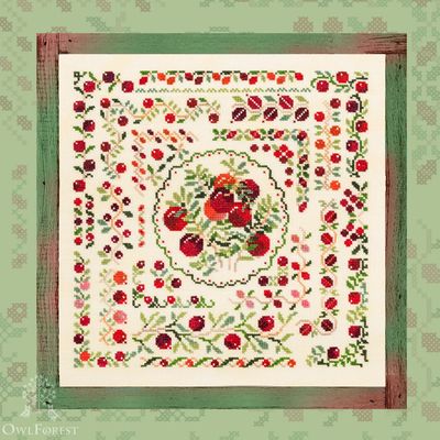 Cranberry Summer by Owl Forest Embroidery 2022 Cross stitch pattern, Set of Hand-Dyed Threads DMC 28, 32, 36ct with 2 strands