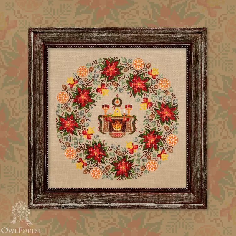 Christmas Eve by Owl Forest Embroidery 2024 Printed cross stitch pattern, Set of Hand-Dyed Threads DMC 32, 36 ct. with 2 str.