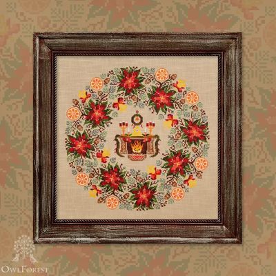 Christmas Eve by Owl Forest Embroidery 2024 Printed cross stitch pattern, Set of Hand-Dyed Threads DMC 32, 36 ct. with 2 str.